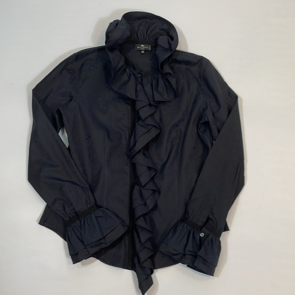ETRO Milano Luxury Boutique Blouse Size 48 US 12 Dramatic Ruffle Collar Cuffs - Picture 6 of 16
